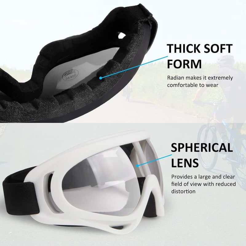 4-FQ Motorcycle Goggles Kids, 2 Pack Dirt Bike ATV Motocross Goggles Ski Goggles, Off Road Racing Goggles for Child, Anti Dust Airsoft Glasses for Men Women Youth Adult (White+Black Frame/Clear Lens) - Image 5